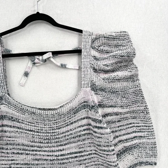 TED BAKER Aspel Puff Sleeve Sweater Womens 12 14 White Gray Marled Tie Back Knit - Picture 6 of 16